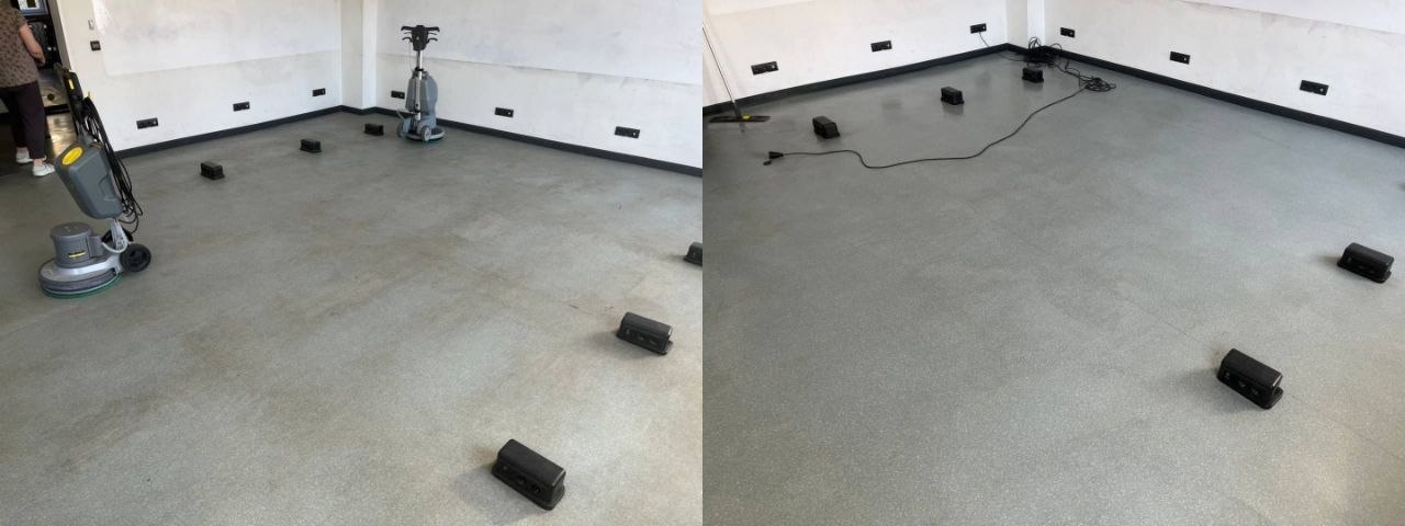 До и после уборки серого покрытия